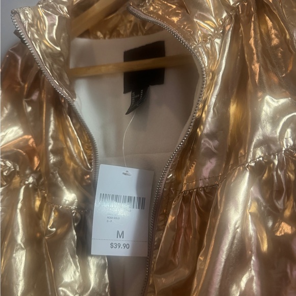 Forever 21 Disco  Metallic Gold Cropped Bomber Jacket Medium - Picture 2 of 7